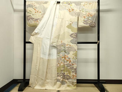 平和屋着物●訪問着　駒刺繍　雲重ね花文　金彩　正絹　逸品　CABK2381gh