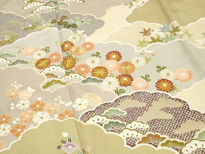 平和屋着物●訪問着　駒刺繍　雲重ね花文　金彩　正絹　逸品　CABK2381gh