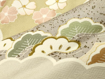 平和屋着物●訪問着　駒刺繍　雲重ね花文　金彩　正絹　逸品　CABK2381gh