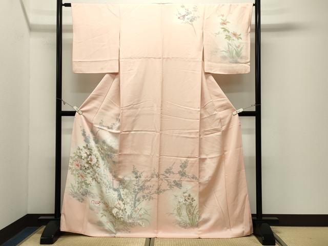 平和屋着物●訪問着　手描き　刺繍　休み鳥花文　暈し染め　金彩　正絹　逸品　CABK2382gh