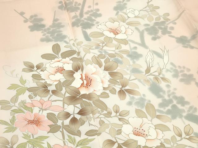 平和屋着物●訪問着　手描き　刺繍　休み鳥花文　暈し染め　金彩　正絹　逸品　CABK2382gh
