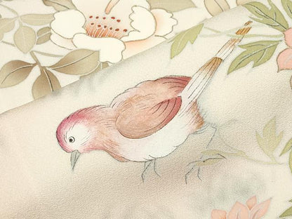 平和屋着物●訪問着　手描き　刺繍　休み鳥花文　暈し染め　金彩　正絹　逸品　CABK2382gh