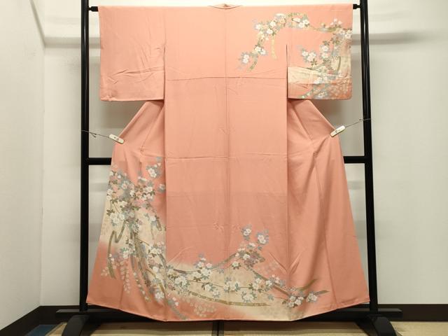 平和屋着物●訪問着　鬘帯花文　暈し染め　金彩　正絹　逸品　CABK2385gh