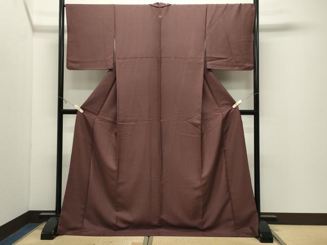 平和屋着物●上質な色無地　花菱地紋　赤褐色　ロング丈　正絹　逸品　CABK2392gh