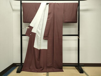 平和屋着物●上質な色無地　花菱地紋　赤褐色　ロング丈　正絹　逸品　CABK2392gh