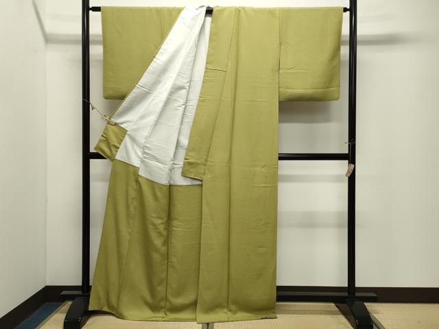 平和屋着物●上質な色無地　紋意匠　青朽葉色　正絹　逸品　CABK2393gh