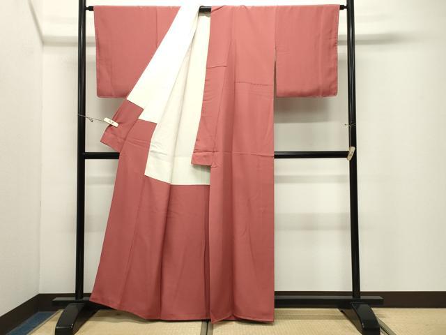 平和屋着物●上質な色無地　甚三紅色　正絹　逸品　未使用　CABK2396gh