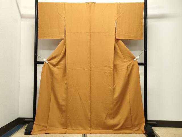 平和屋着物●上質な色無地　紋意匠　金茶色　ロング丈　正絹　逸品　CABK2397gh