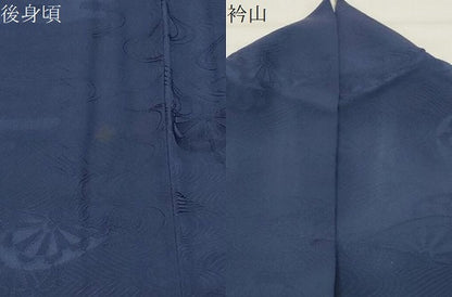 平和屋着物●上質な色無地　片輪車地紋　濃藍色　正絹　逸品　CABK2398gh