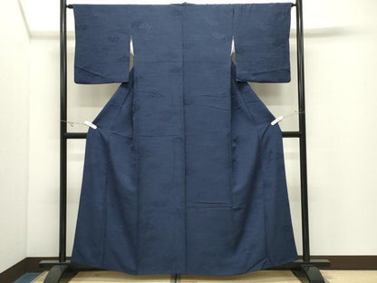 平和屋着物●上質な色無地　片輪車地紋　濃藍色　正絹　逸品　CABK2398gh