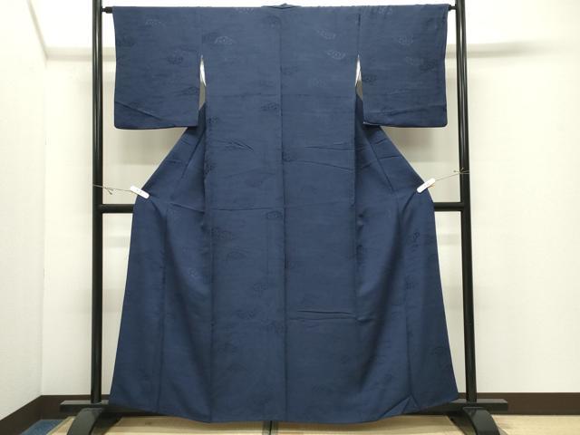 平和屋着物●上質な色無地　片輪車地紋　濃藍色　正絹　逸品　CABK2398gh