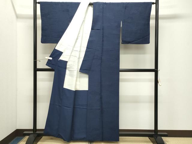 平和屋着物●上質な色無地　片輪車地紋　濃藍色　正絹　逸品　CABK2398gh