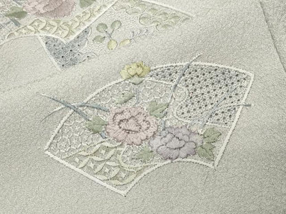 平和屋着物●中国三大刺繍　スワトウ刺繍　総刺繍　訪問着　地紙重ね花文　正絹　逸品　CABK2401gh