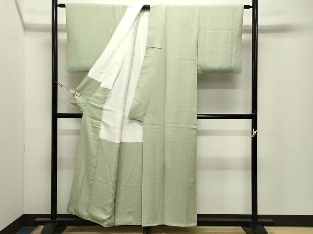 平和屋着物●上質な色無地　作家物　本草木染　吉祥地紋　若葉色　正絹　逸品　CABK2402gh