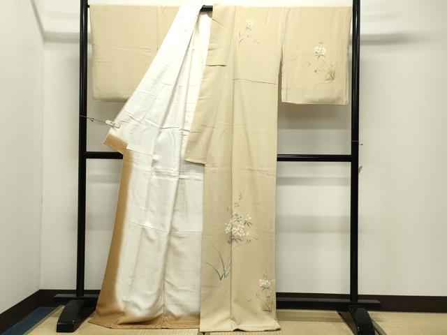 平和屋着物●訪問着　草花文　金銀彩　ロング丈　正絹　逸品　CABK2407gh