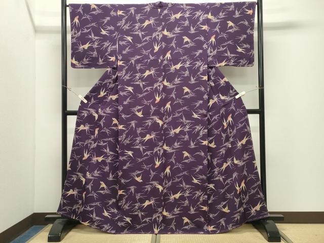 平和屋着物●上質な小紋　型染め　飛鳥文　鬼しぼ縮緬　正絹　逸品　未使用　CABK2408gh