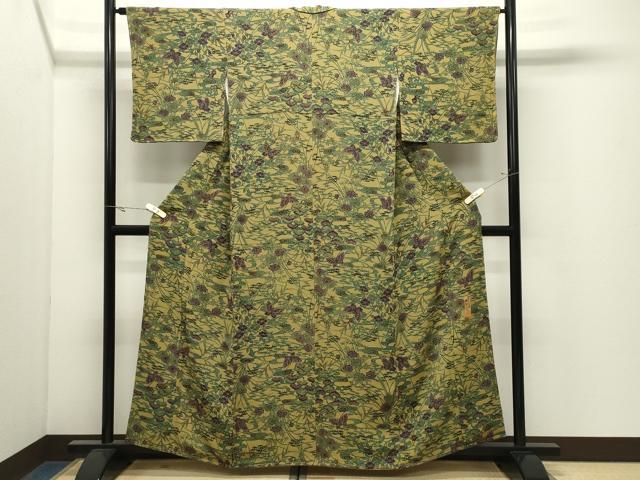 平和屋着物●宮内庁御用達　赤城右堂　小紋　型染め　花蝶文　鬼しぼ縮緬　正絹　逸品　未使用　CABK2409gh