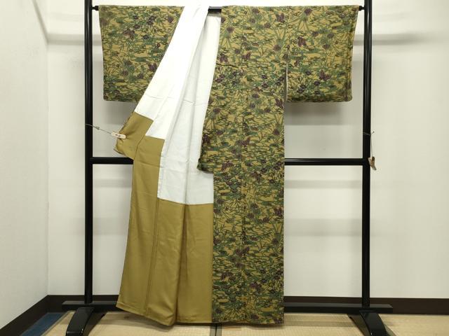 平和屋着物●宮内庁御用達　赤城右堂　小紋　型染め　花蝶文　鬼しぼ縮緬　正絹　逸品　未使用　CABK2409gh