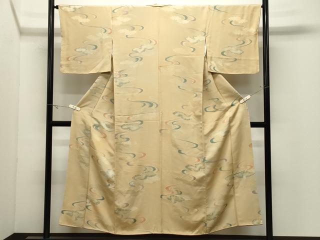 平和屋着物●上質な小紋　地紋起こし　雲重ね流水文　正絹　逸品　未使用　CABK2410gh