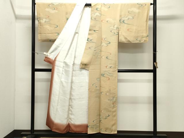平和屋着物●上質な小紋　地紋起こし　雲重ね流水文　正絹　逸品　未使用　CABK2410gh