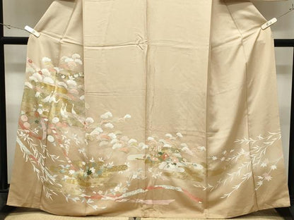 平和屋着物●訪問着　群鶴松花文　暈し染め　金銀彩　正絹　逸品　CABK2412gh