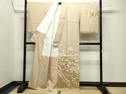 平和屋着物●訪問着　群鶴松花文　暈し染め　金銀彩　正絹　逸品　CABK2412gh