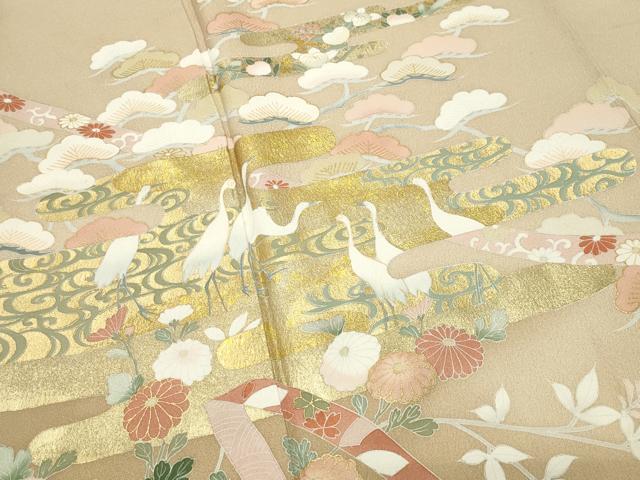 平和屋着物●訪問着　群鶴松花文　暈し染め　金銀彩　正絹　逸品　CABK2412gh