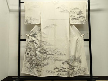 平和屋着物●十日町　名門　滝泰謹製　訪問着　手描き　鶴　鴛鴦　松梅文　正絹　逸品　CABK2433gh