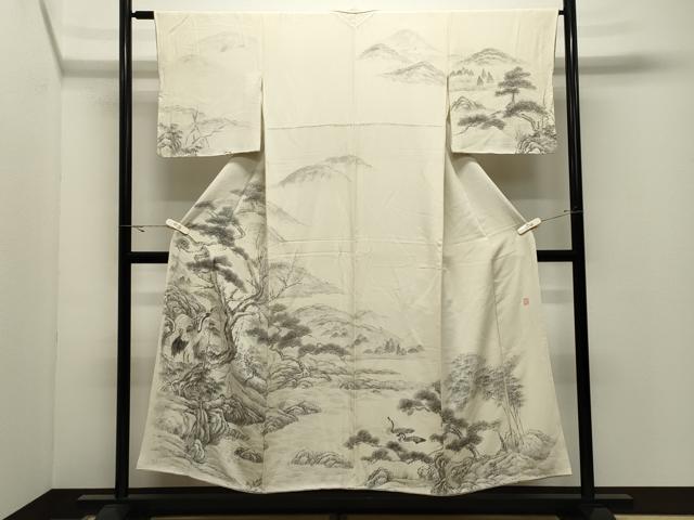平和屋着物●十日町　名門　滝泰謹製　訪問着　手描き　鶴　鴛鴦　松梅文　正絹　逸品　CABK2433gh