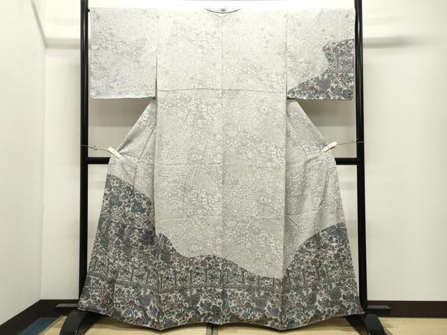 平和屋着物●訪問着　お召地　更紗花唐草文　正絹　逸品　未使用　CABK2434gh