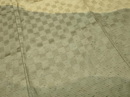 平和屋着物●訪問着　紬地　柿渋染　市松吉祥文　証紙付き　正絹　逸品　未使用　CABK2437gh