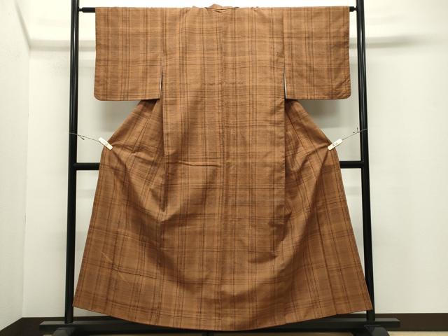平和屋着物●郡上紬　草木染　格子柄　正絹　逸品　CABK2438gh