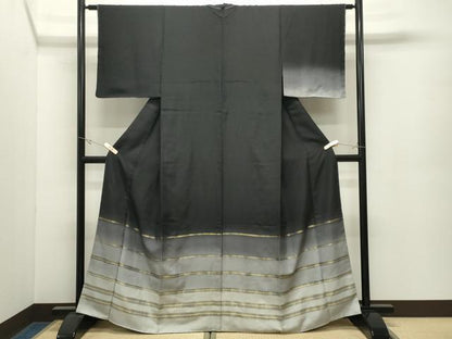 平和屋着物●ひなや工房くむ・あむ・おる伊豆蔵明彦訪問着横段文　暈し染め　黒地　金糸　ますいわ屋扱い　正絹　逸品　未使用　CABK2440gh