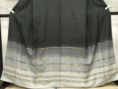 平和屋着物●ひなや工房くむ・あむ・おる伊豆蔵明彦訪問着横段文　暈し染め　黒地　金糸　ますいわ屋扱い　正絹　逸品　未使用　CABK2440gh