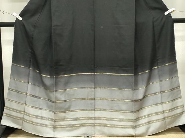 平和屋着物●ひなや工房くむ・あむ・おる伊豆蔵明彦訪問着横段文　暈し染め　黒地　金糸　ますいわ屋扱い　正絹　逸品　未使用　CABK2440gh