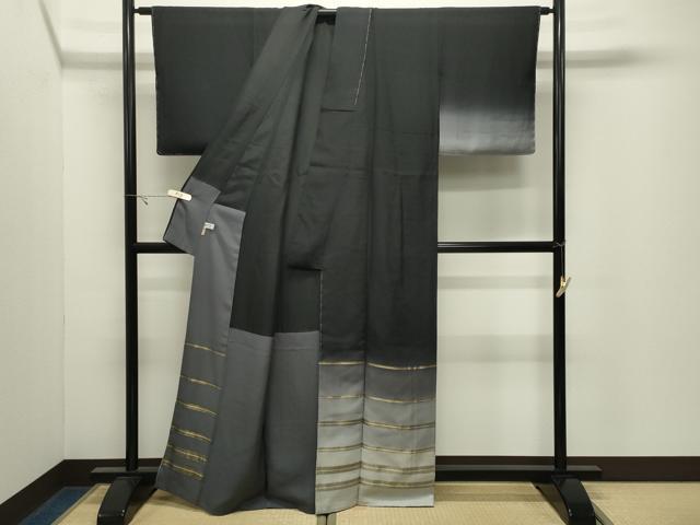 平和屋着物●ひなや工房くむ・あむ・おる伊豆蔵明彦訪問着横段文　暈し染め　黒地　金糸　ますいわ屋扱い　正絹　逸品　未使用　CABK2440gh