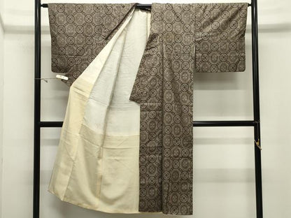 平和屋着物●本場大島紬　割り込み絣　花丸文　正絹　逸品　CABK2443gh