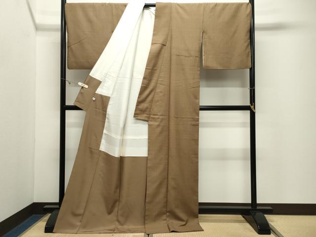 平和屋着物●螺鈿工芸作家　佐野正喜監修　紬　市松地紋　黄橡色　ロング丈　正絹　逸品　CABK2448gh
