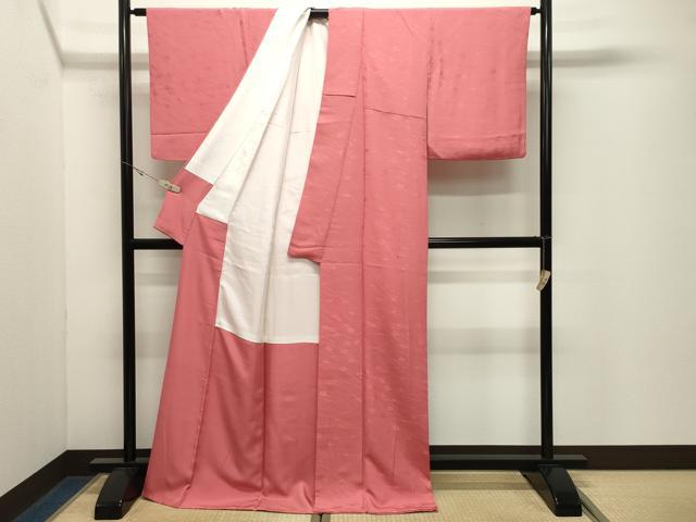 平和屋着物●上質な色無地　舞梅地紋　甚三紅色　ロング丈　正絹　逸品　CABK2450gh
