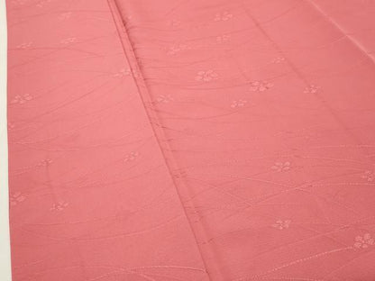 平和屋着物●上質な色無地　舞梅地紋　甚三紅色　ロング丈　正絹　逸品　CABK2450gh