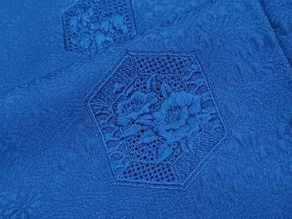 平和屋着物●中国三大刺繍　スワトウ刺繍　総刺繍　無地絵羽訪問着　亀甲重ね花地紋　瑠璃紺色　正絹　逸品　CABK2453gh