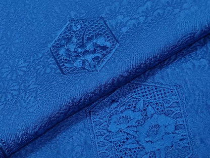 平和屋着物●中国三大刺繍　スワトウ刺繍　総刺繍　無地絵羽訪問着　亀甲重ね花地紋　瑠璃紺色　正絹　逸品　CABK2453gh