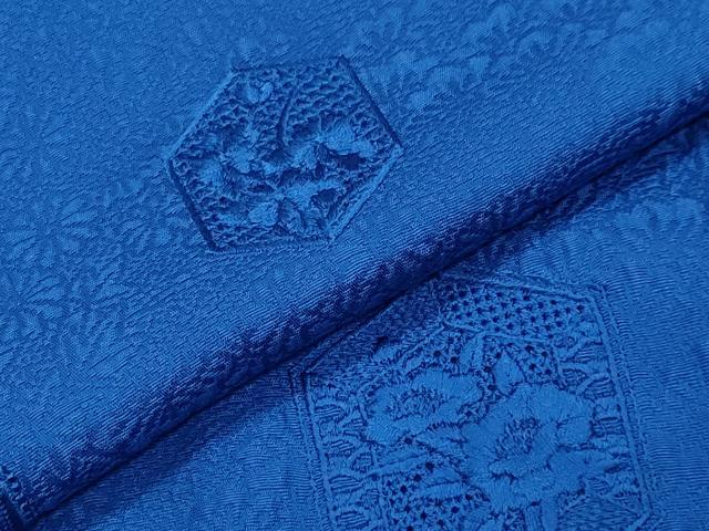 平和屋着物●中国三大刺繍　スワトウ刺繍　総刺繍　無地絵羽訪問着　亀甲重ね花地紋　瑠璃紺色　正絹　逸品　CABK2453gh