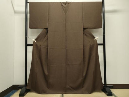 平和屋着物●上質な色無地　市松地紋　黒茶色　金通し地　正絹　逸品　CABK2454gh