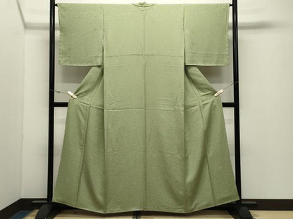 平和屋着物●上質な色無地　舞菊地紋　抹茶色　正絹　逸品　未使用　CABK2455gh