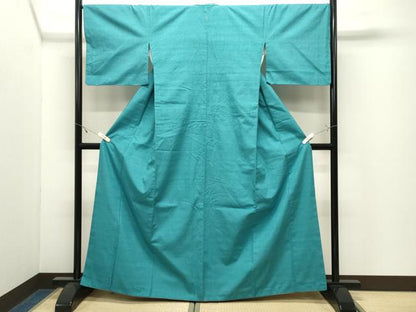 平和屋着物●結城紬　色無地　新橋色　正絹　逸品　CABK2457gh