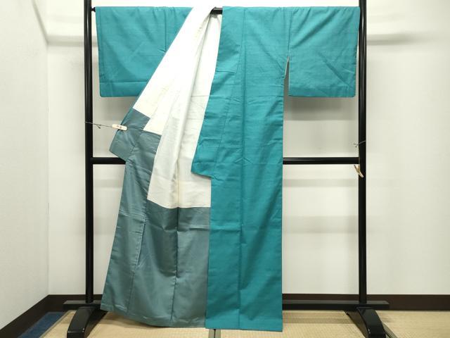 平和屋着物●結城紬　色無地　新橋色　正絹　逸品　CABK2457gh