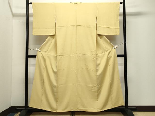 平和屋着物●上質な色無地　御召縮緬　淡黄色　正絹　逸品　CABK2463gh