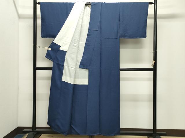 平和屋着物●上質な色無地　萩地紋　鉄紺色　正絹　逸品　未使用　CABK2474gh