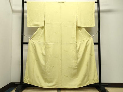 平和屋着物●上質な色無地　流水地紋　淡黄色　正絹　逸品　未使用　CABK2477gh